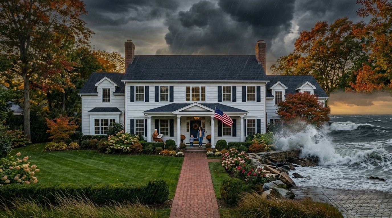 Flood insurance on Long Island - waterfront home during storm