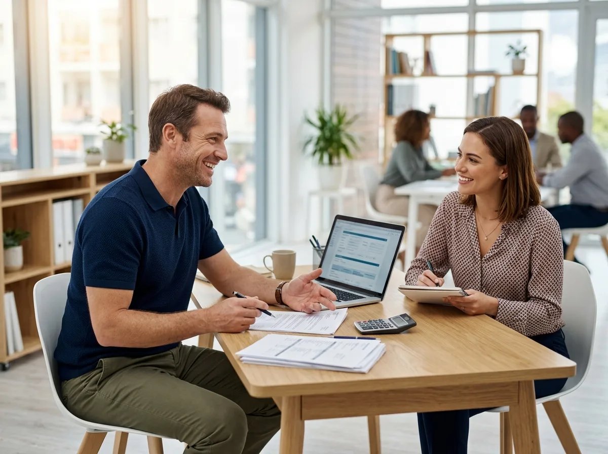 Insurance broker helping a client