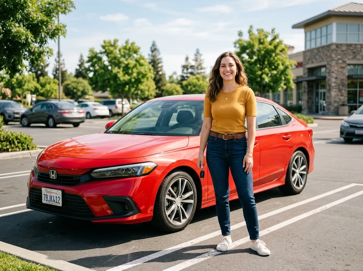Woman with her insured car