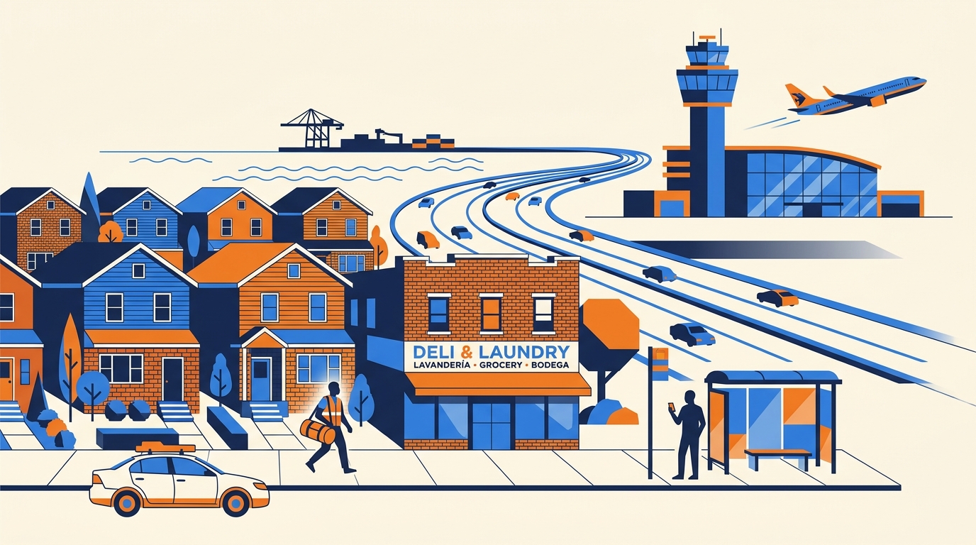 Car insurance in East Elmhurst, NY — LaGuardia Airport, Grand Central Parkway, residential homes, multilingual community