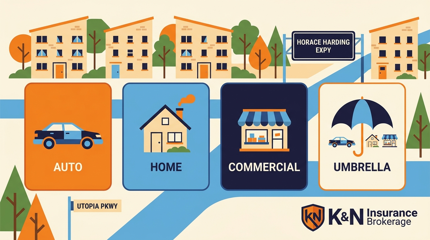 K&N Insurance coverage types for Fresh Meadows Queens — auto, home, commercial, umbrella